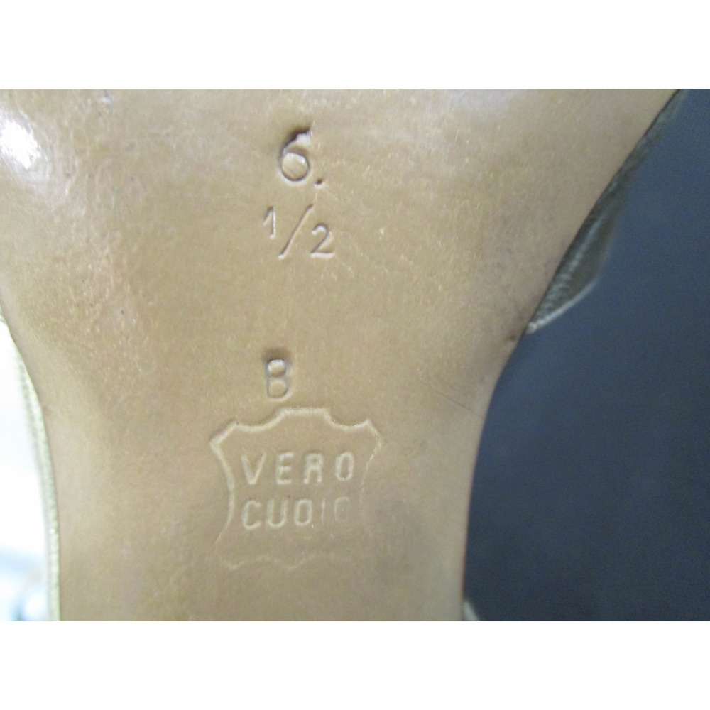 Vintage Bruno Magli Italy Gold Leather Rhinestone Slingback Heels, Women 6.5 B - Picture 11 of 11